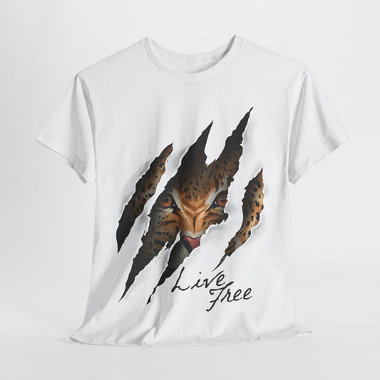 "Live Free Men's T-Shirt: Fierce Leopard Design with Unique Claw Marks Detail"