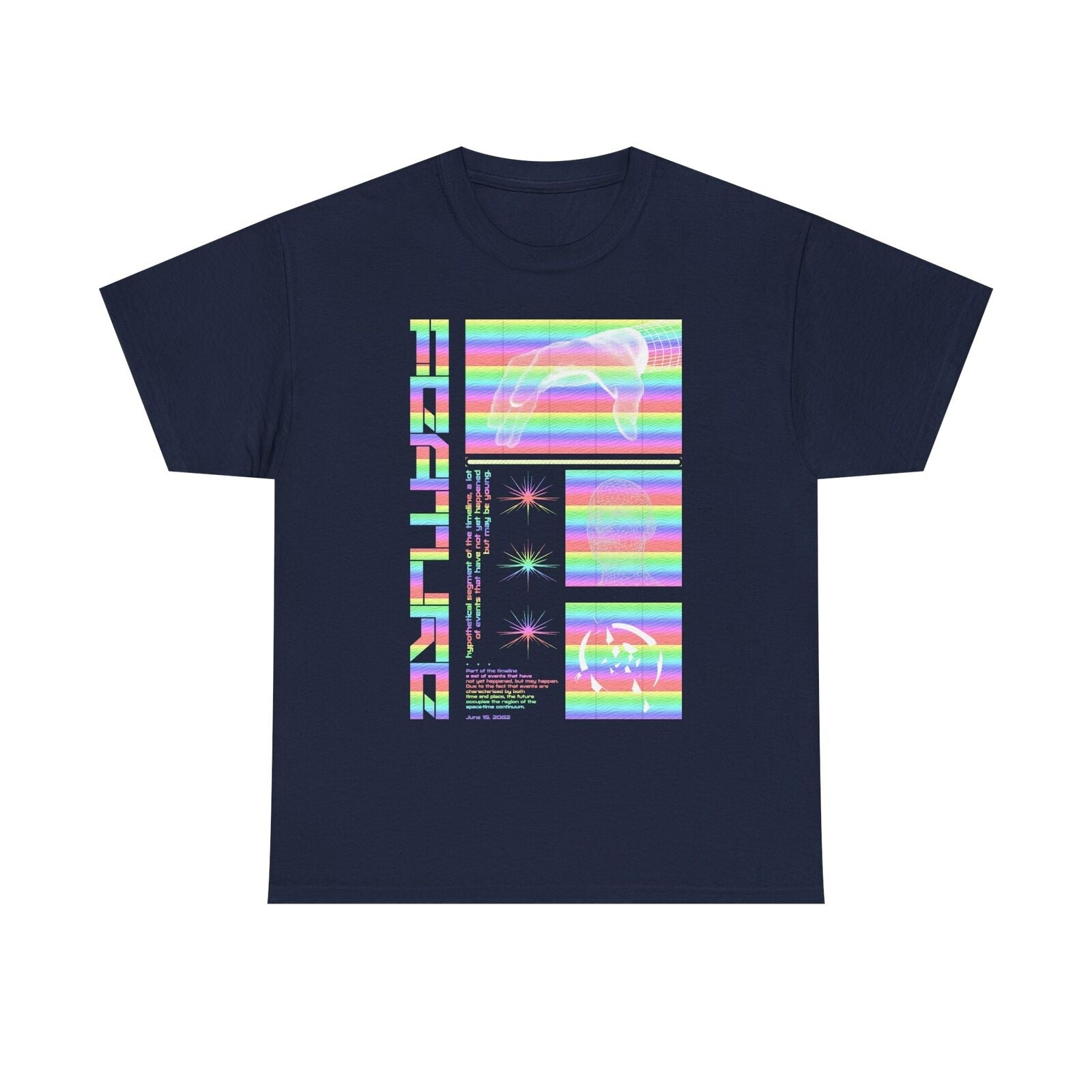 Vibrant Rainbow T-Shirt Design: Futuristic Time Travel Art for Trendsetters!