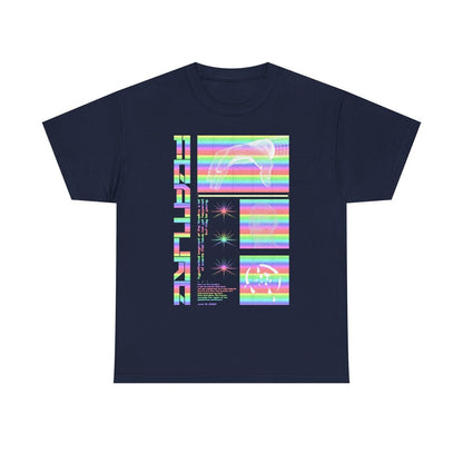 Vibrant Rainbow T-Shirt Design: Futuristic Time Travel Art for Trendsetters!