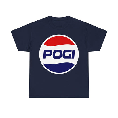 "Funny Men's T-Shirt with Parody Pepsi Logo - Unique Pogis Graphic Tee Design!"