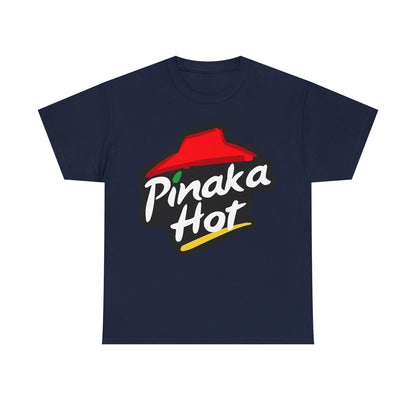 "Funny Men's T-Shirt: Pinaka Hot Logo Parody, Pizza Hut Style Humor Design"