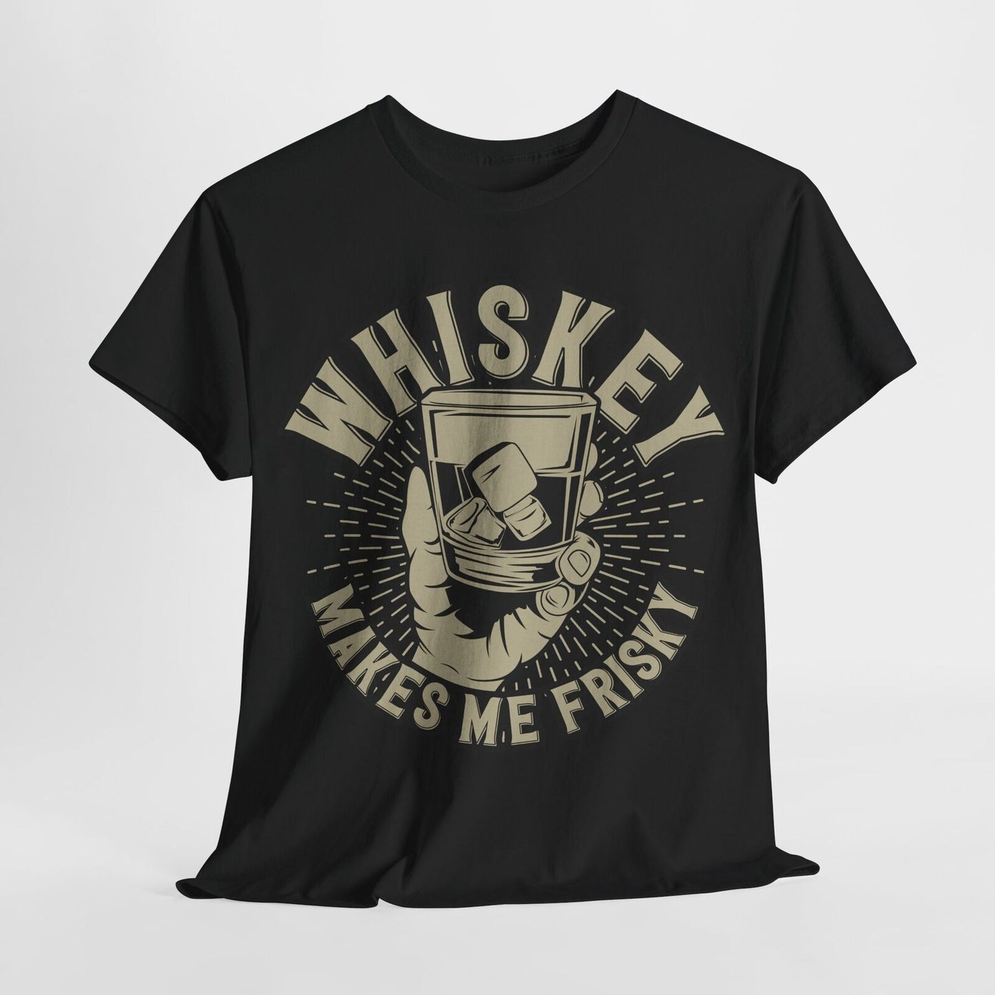 "Vintage Men's T-Shirt with Whiskey Glass Graphic - Retro Frisky Design Styling"