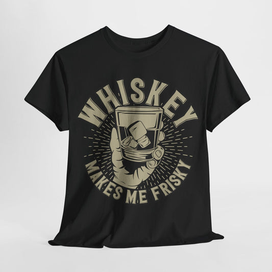 "Vintage Men's T-Shirt with Whiskey Glass Graphic - Retro Frisky Design Styling"