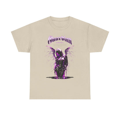 Mens T-Shirt with Unique Guardian Angel Design - Stylish Dark Gray & Magenta Art