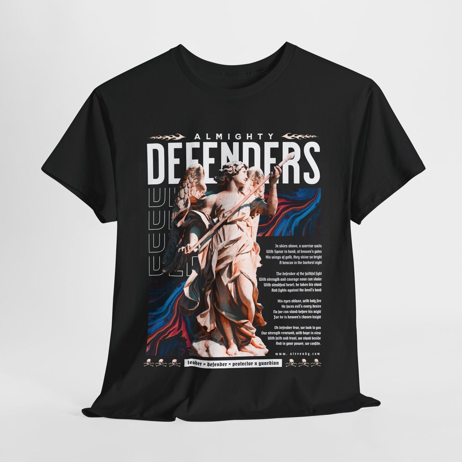 Men's T-Shirt with Angel Warrior Design, Defender Theme, Bold Graphics & Colors