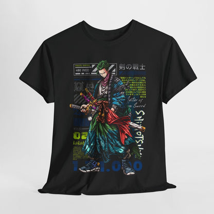 "Stylish Mens T-Shirt Featuring Roronoa Zoro from One Piece - Bold Anime Design"