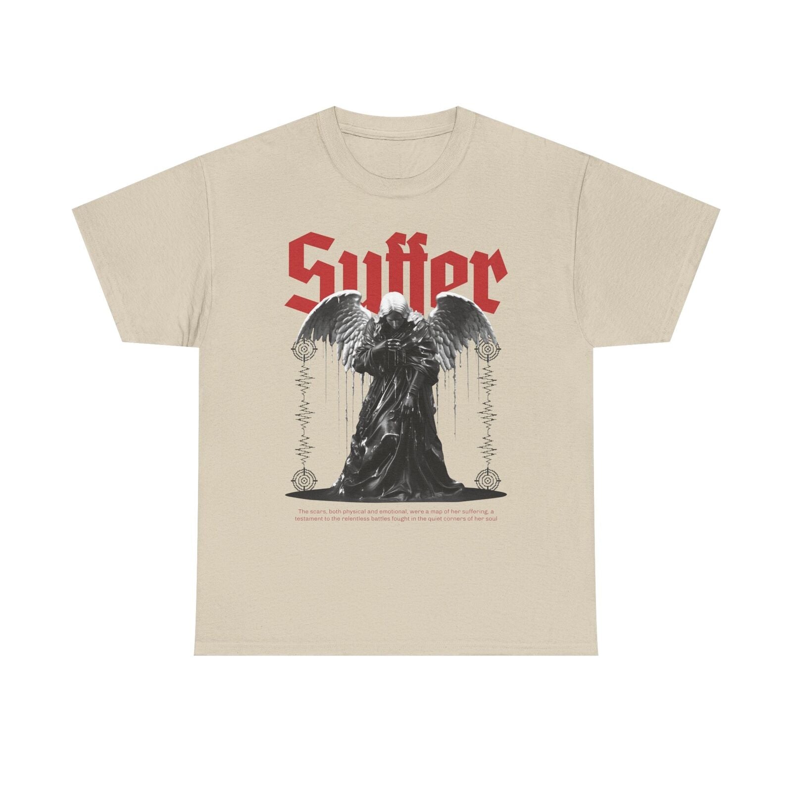 Mens Graphic T-Shirt: Angel Design Featuring Grayscale Art, Suffering Theme More