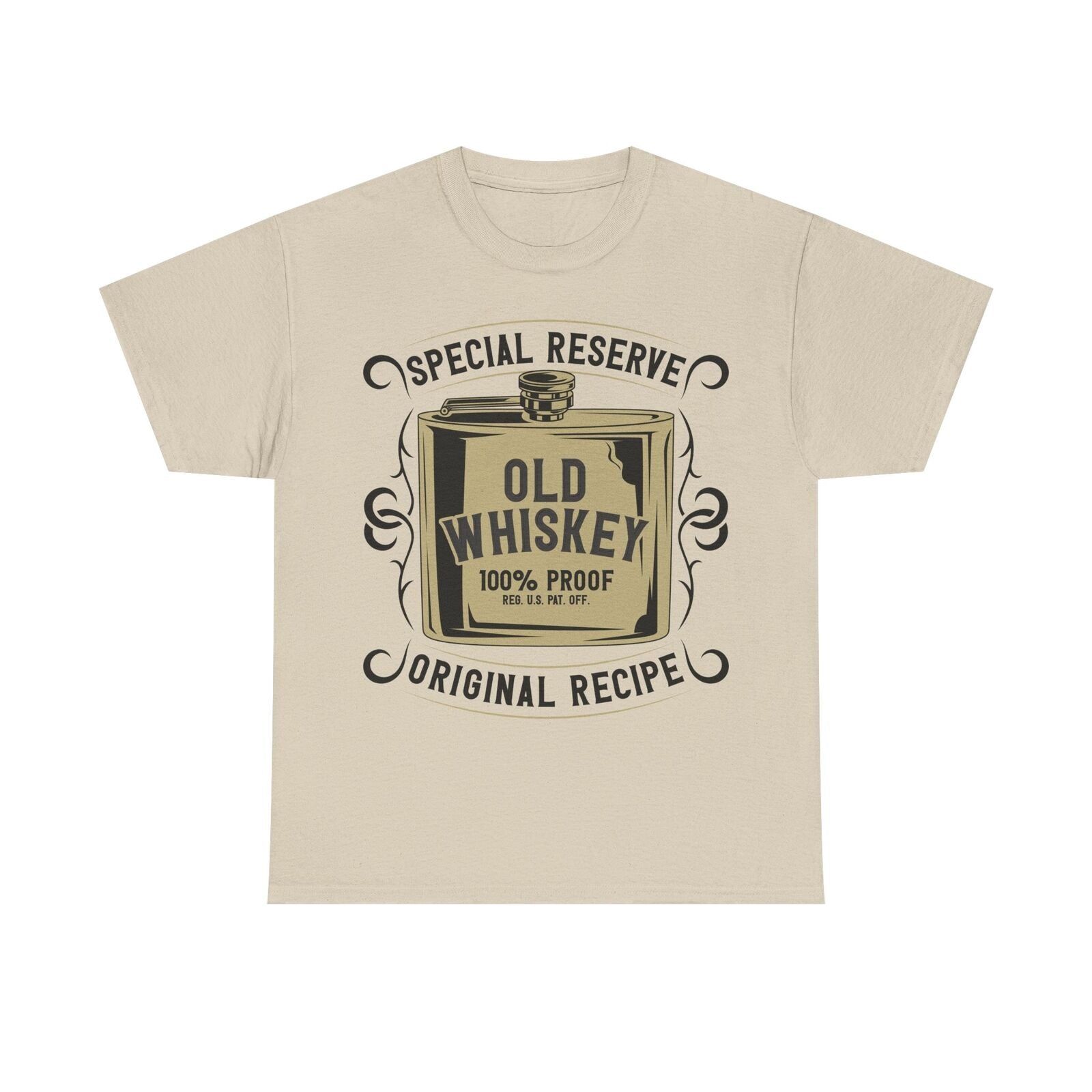 Vintage Men's T-Shirt with Stylish Old Whiskey Hip Flask Graphic Design Elements