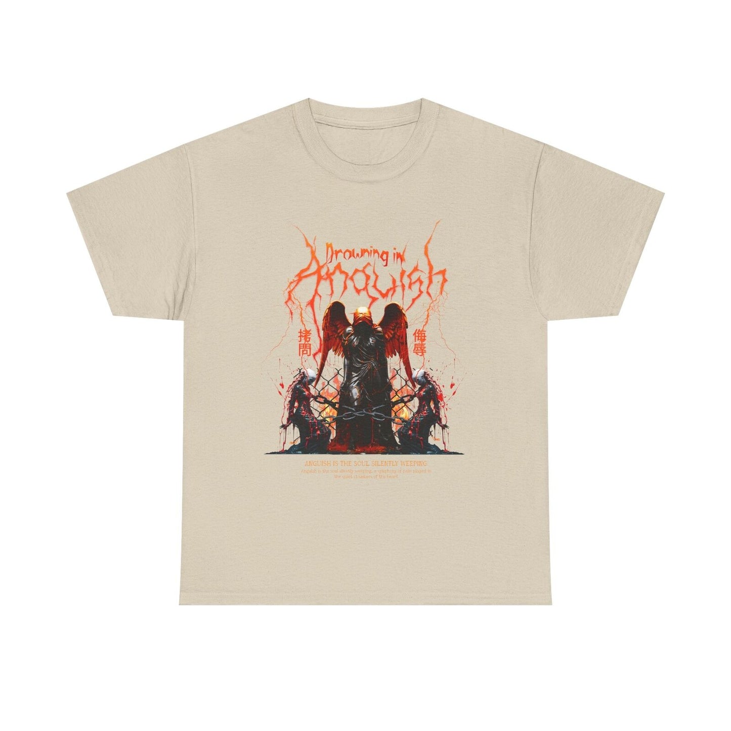 Mens T-Shirt DROWNING IN ANGUISH Angel Design Artful Representation of Suffering