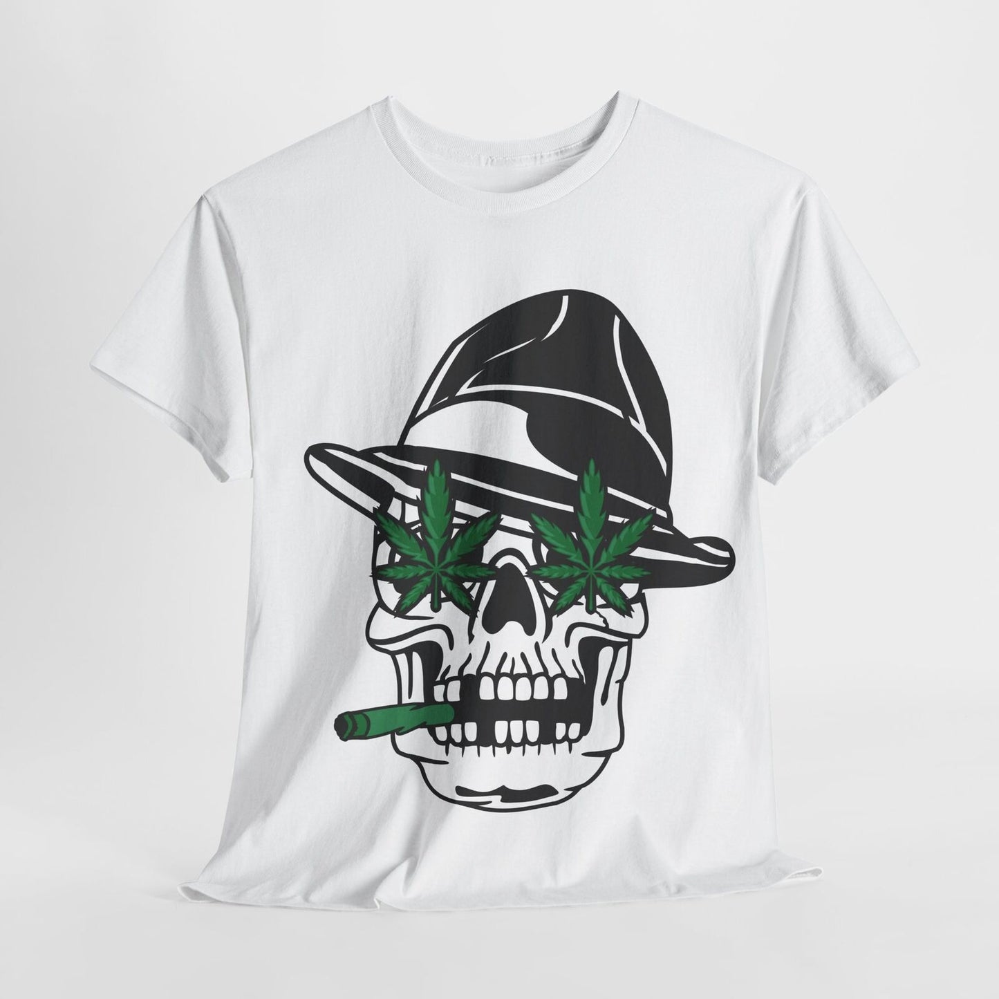 Rebellious Skull Graphic Men's T-Shirt with Hip-Hop Hat & Marijuana Leaf Design
