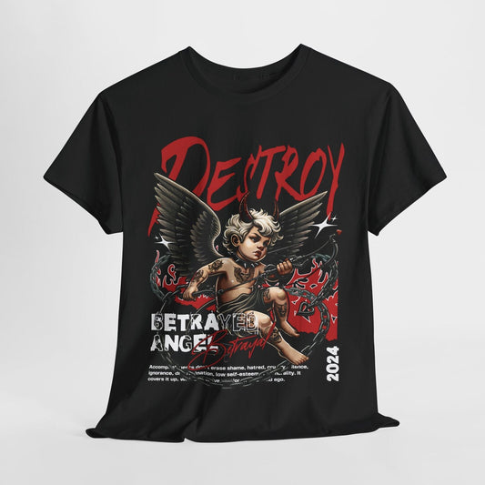 Rebellious Men's T-Shirt: Cherubic Angel with Punk Aesthetic & Bold 'Destroy'
