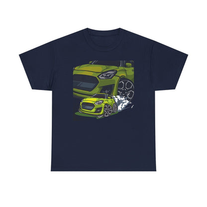 Dynamic Lime Green Car T-Shirt Speedy Suzuki Swift Graphic for Enthusiasts