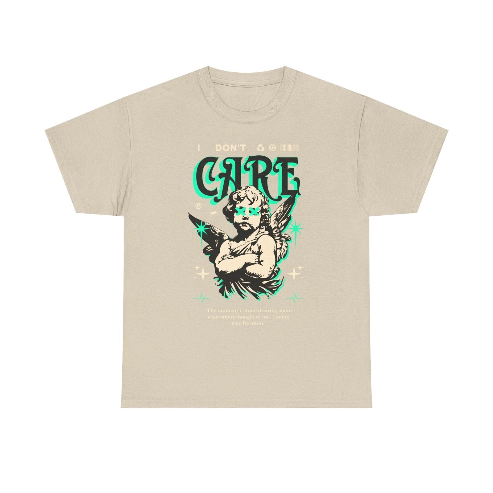 Men's T-Shirt with Unique CARE Design, Cherubic Angel, and Inspirational Quote