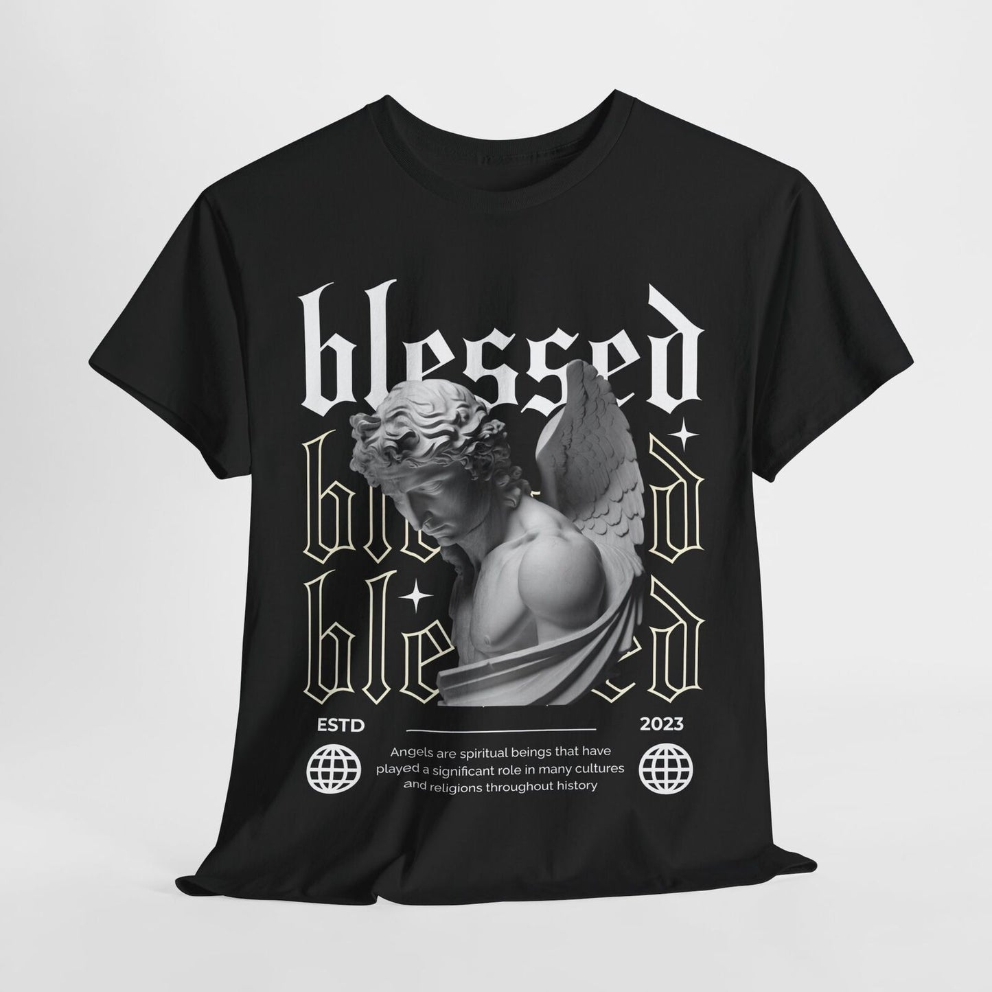 Blessed Men's T-Shirt with Gothic Angel Design - Classic Vintage Style Apparel