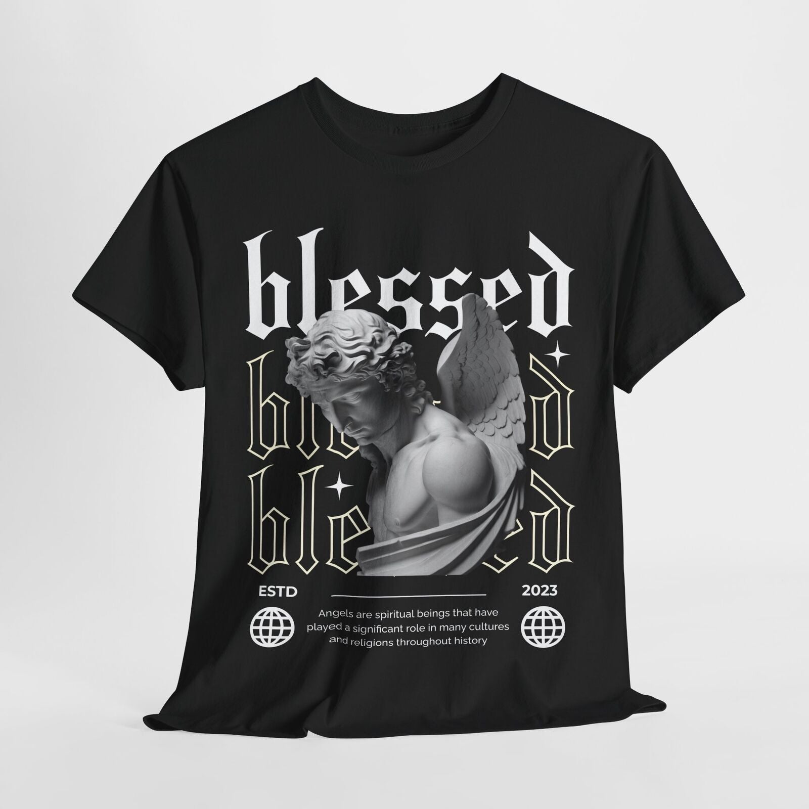 Blessed Men's T-Shirt with Gothic Angel Design - Classic Vintage Style Apparel