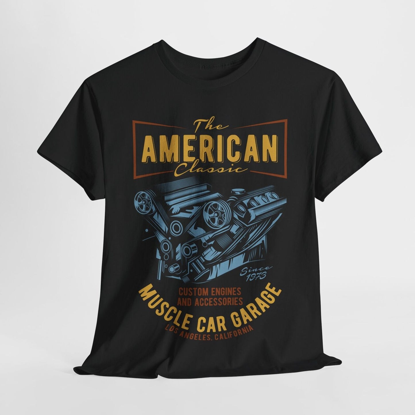 American Classic Muscle Car Garage Men's T-Shirt Custom Engines 1973 Design Tee