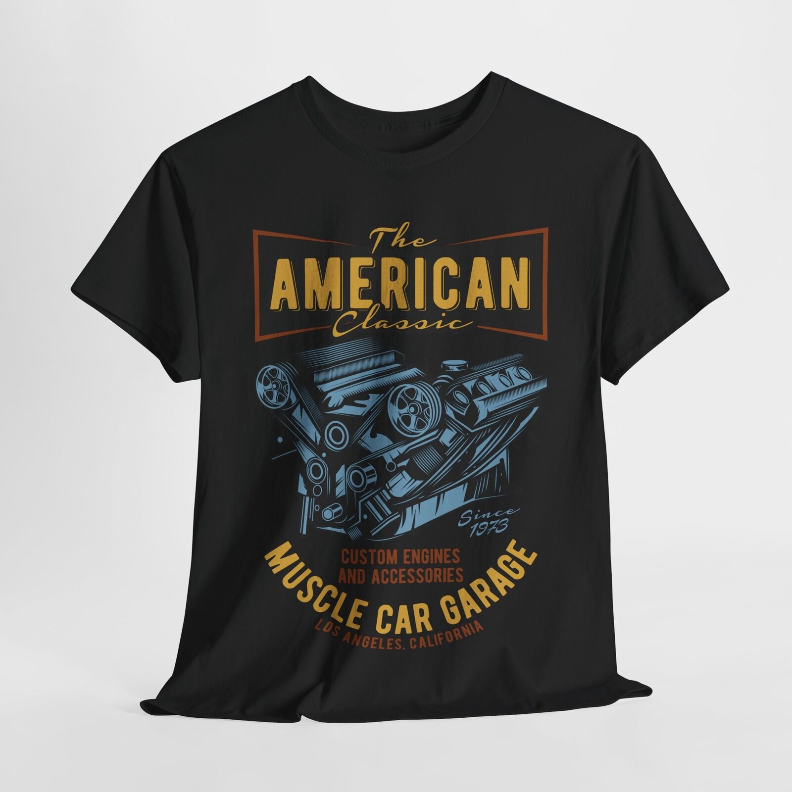 American Classic Muscle Car Garage Men's T-Shirt Custom Engines 1973 Design Tee