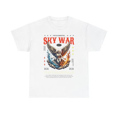 Epic Elemental Sky War Men's T-Shirt with Winged Angel Graphic Design Apparel