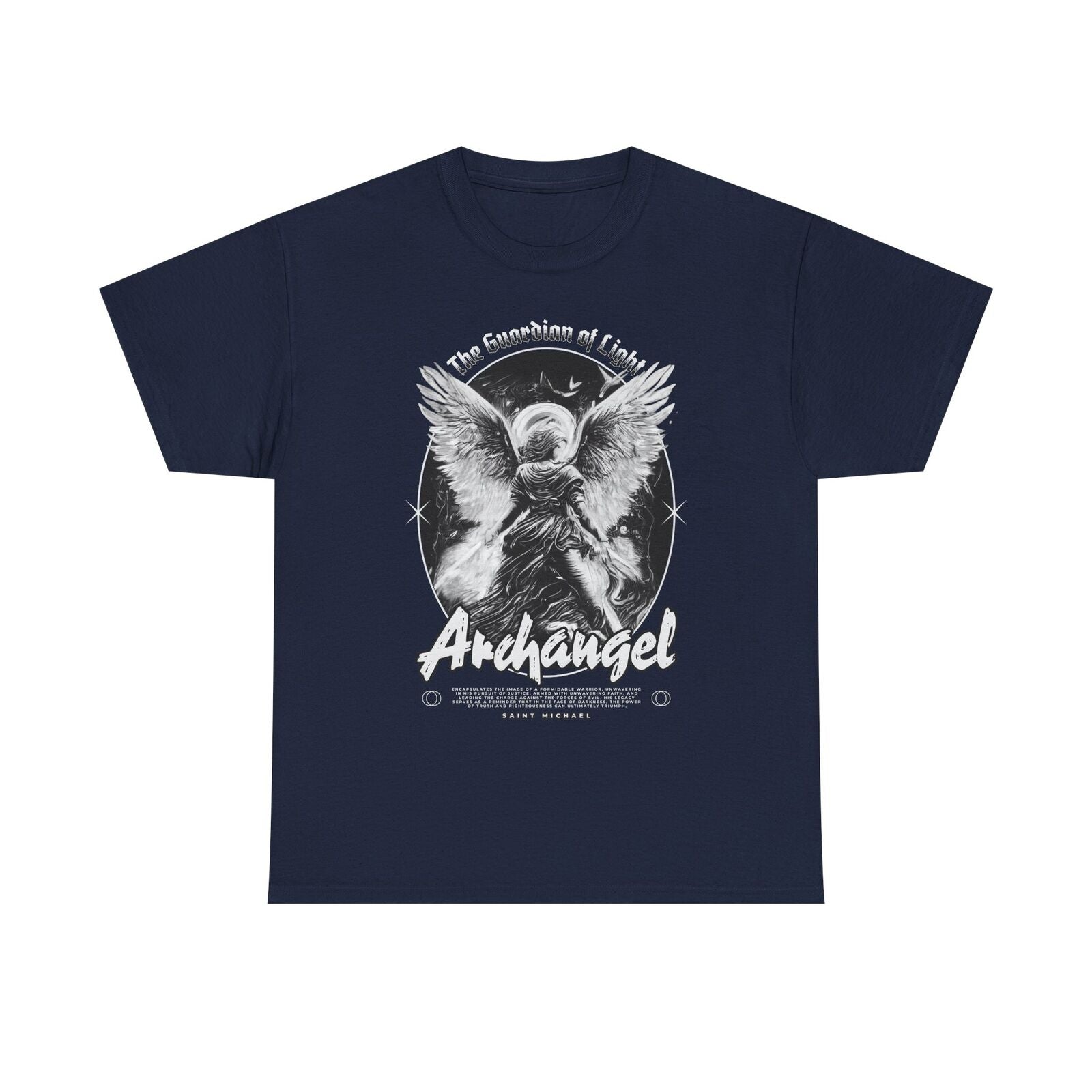 Men's T-Shirt Greyscale Archangel Michael Design - Guardian of Light Graphic Tee