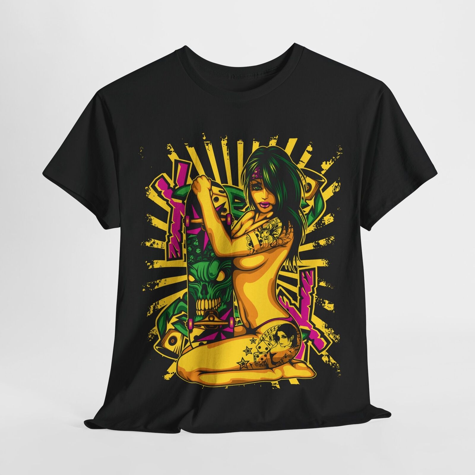 "Stylish Men's T-Shirt Featuring Bold Skateboard Art with Unique Graphic Design"