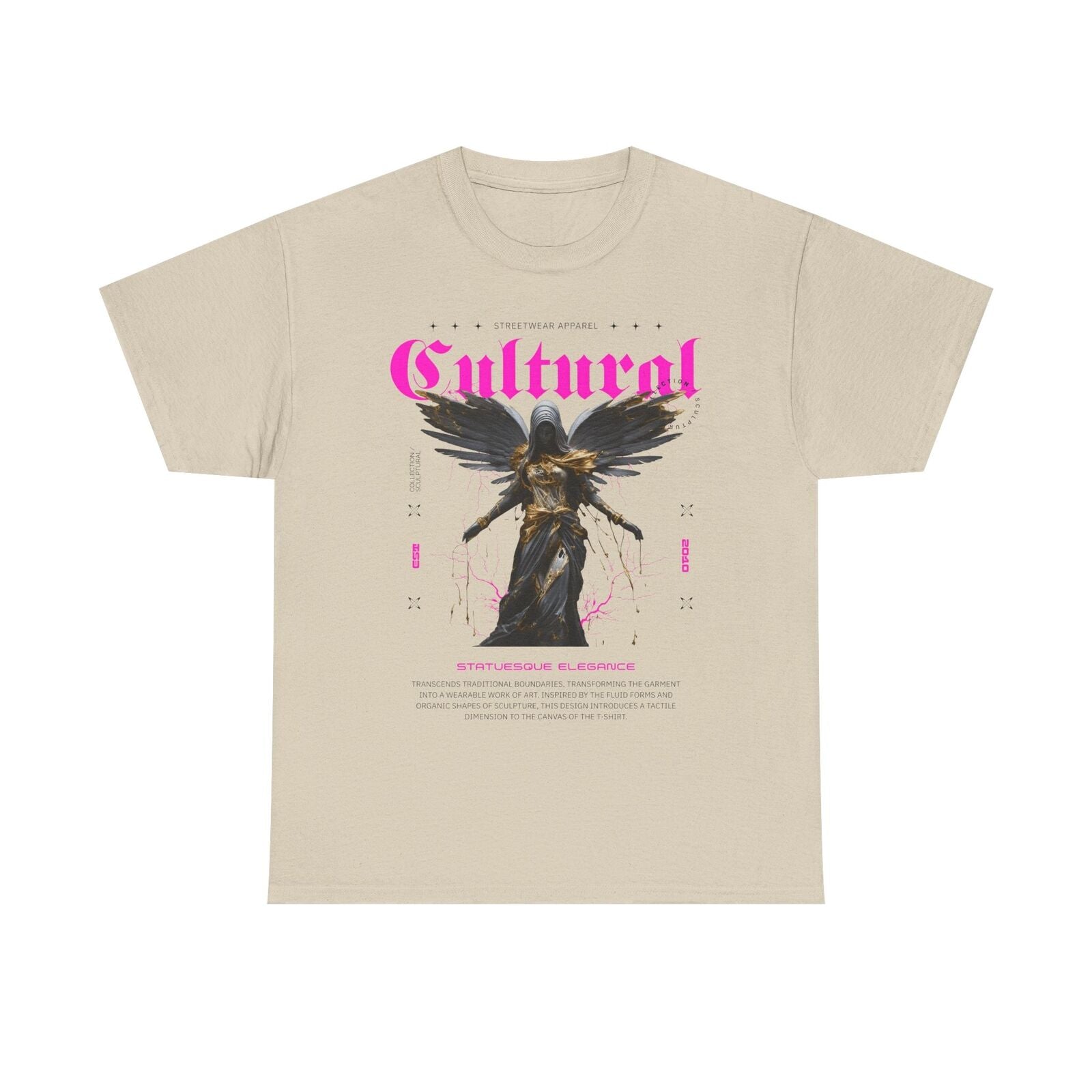 Statuesque Elegance Men's T-Shirt: Cultural Angel Sculpture Graphic Design Art