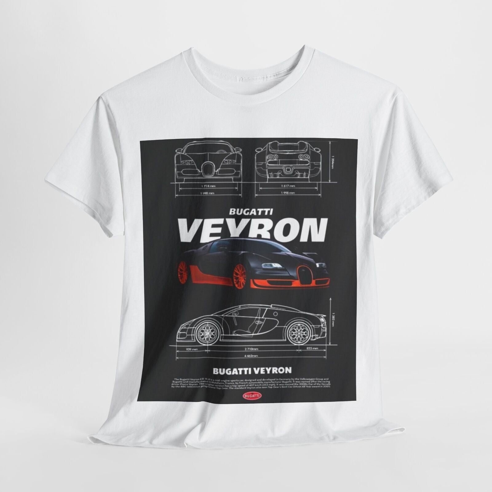 Bugatti Veyron Design Unisex T-Shirt for Men & Women- Technical Apparel Tee