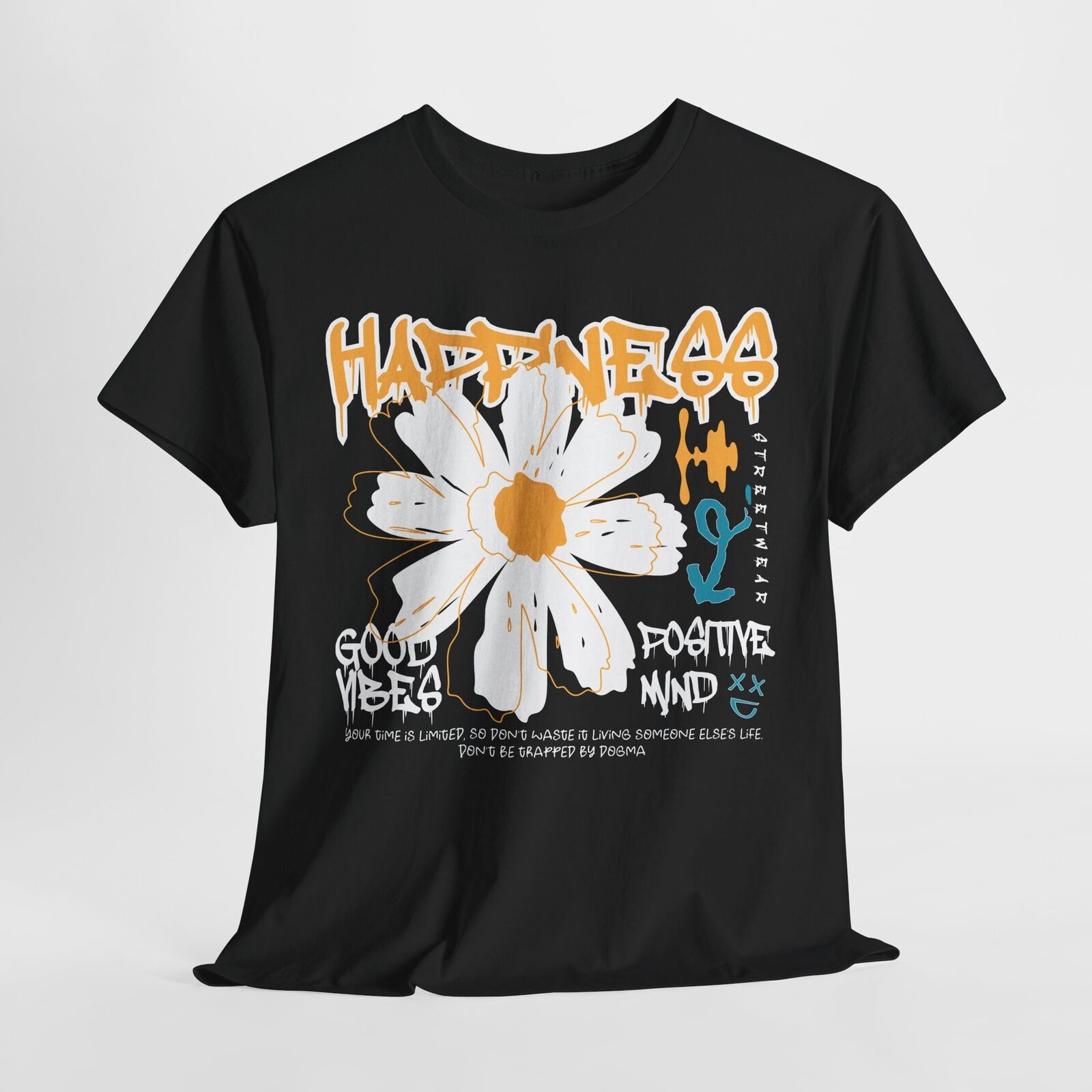 Vibrant Men's T-Shirt Bold Graffiti Flower Design and Inspiring Positive Quote