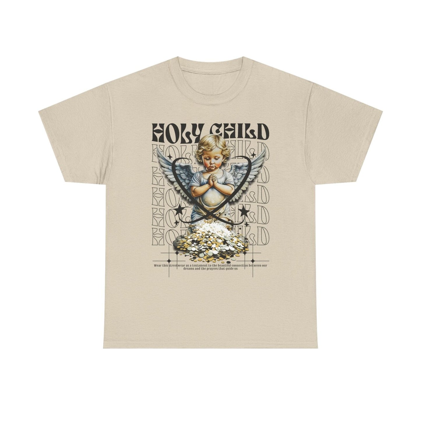 Stylish Men's T-Shirt with Cherubic Angel Graphic, Holy Child Design Coins Print