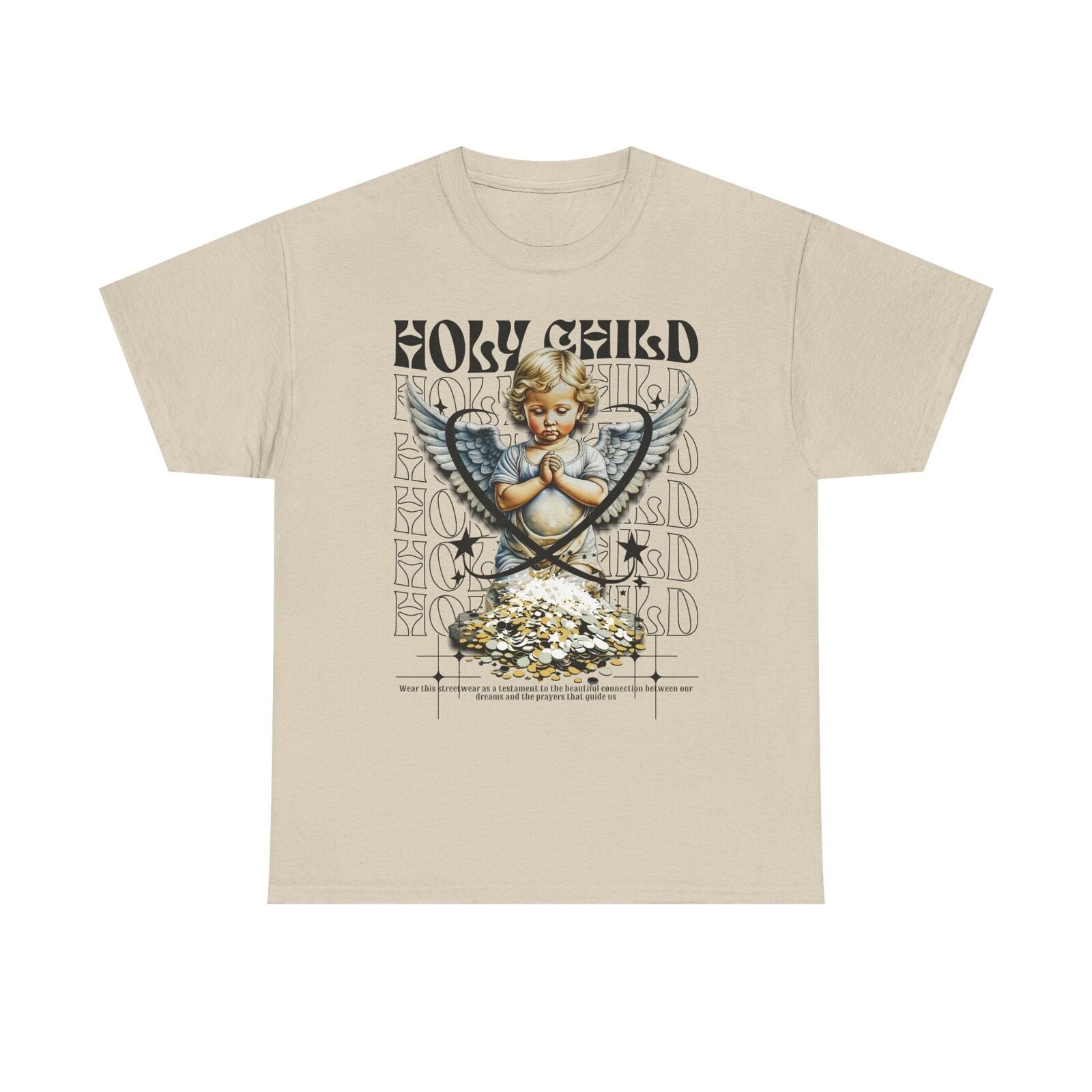 Stylish Men's T-Shirt with Cherubic Angel Graphic, Holy Child Design Coins Print