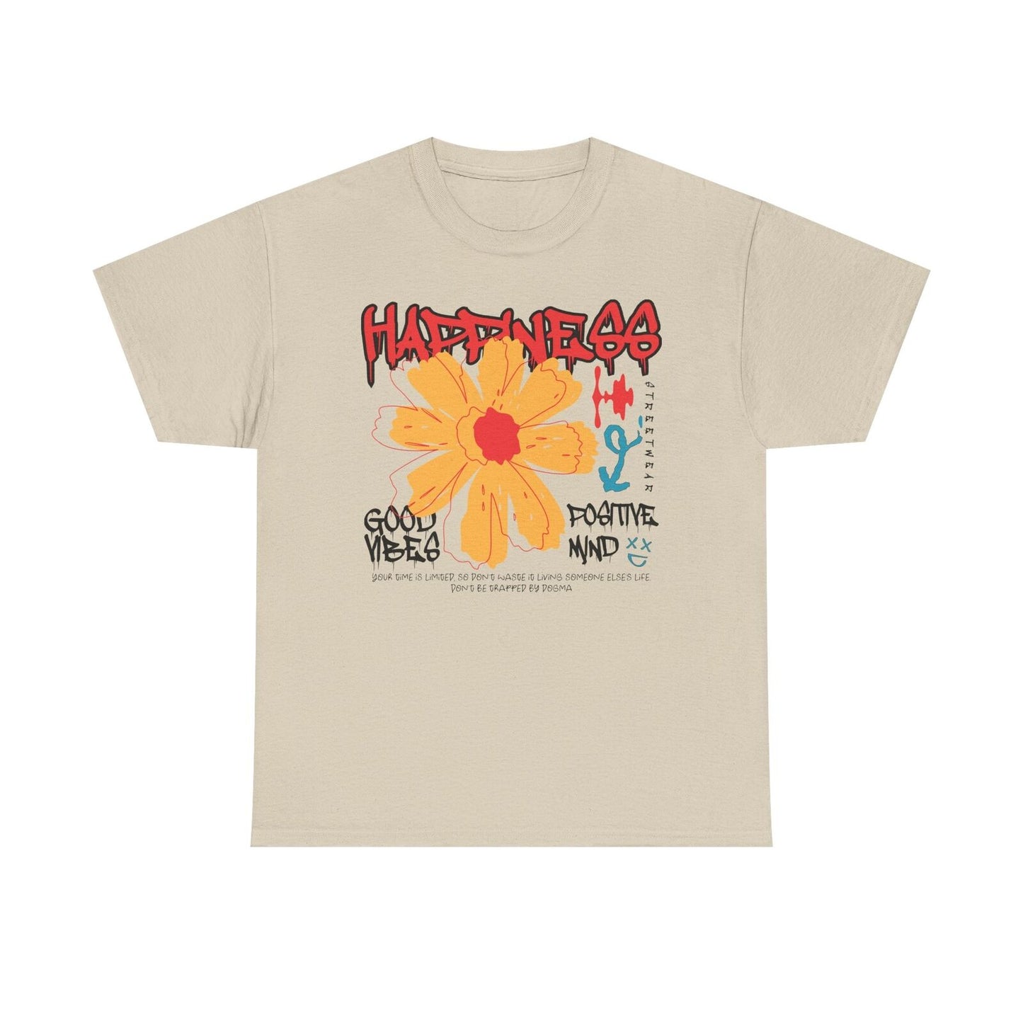 Vibrant Men's T-Shirt Bold Graffiti Flower Design and Inspiring Positive Quote