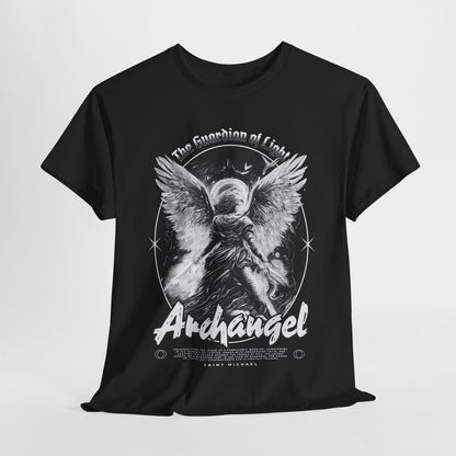 Men's T-Shirt Greyscale Archangel Michael Design - Guardian of Light Graphic Tee
