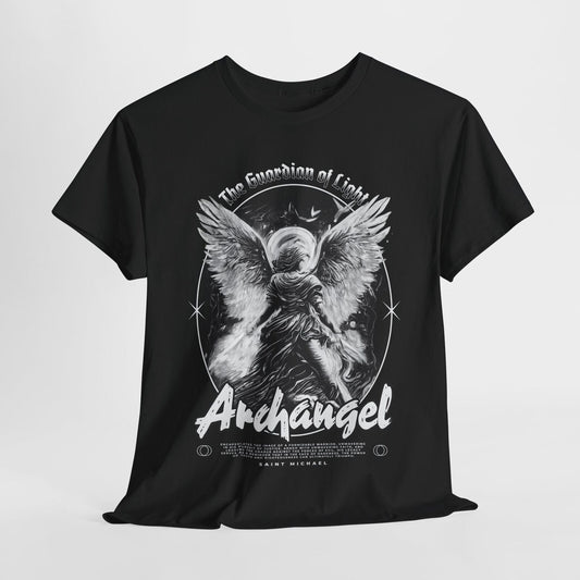 Men's T-Shirt Greyscale Archangel Michael Design - Guardian of Light Graphic Tee