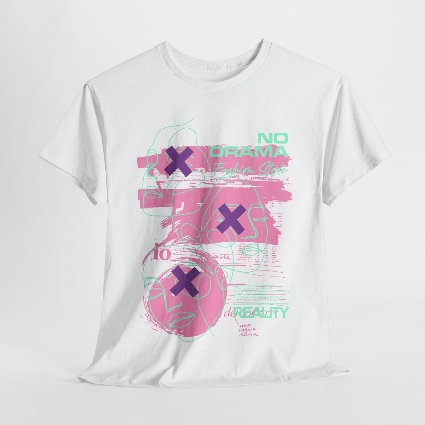 T-Shirt with Bold 'NO DRAMA' Design, Abstract Art & Fashion Style Aesthetic