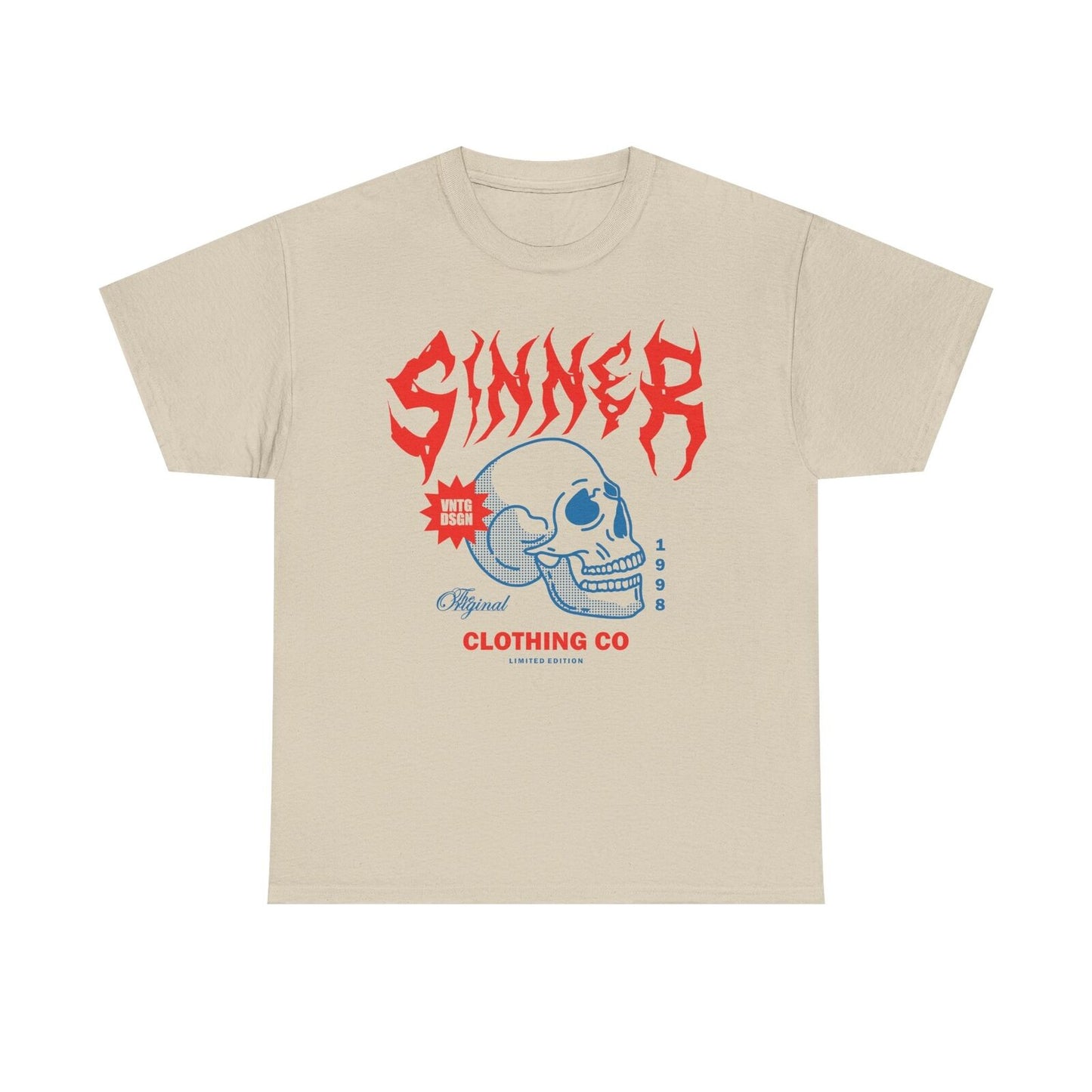 Mens T-Shirt with Bold Sinner Design Skull Graphic, Limited Edition Clothing Co.
