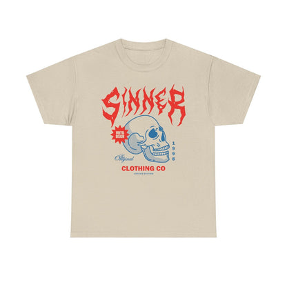 Mens T-Shirt with Bold Sinner Design Skull Graphic, Limited Edition Clothing Co.