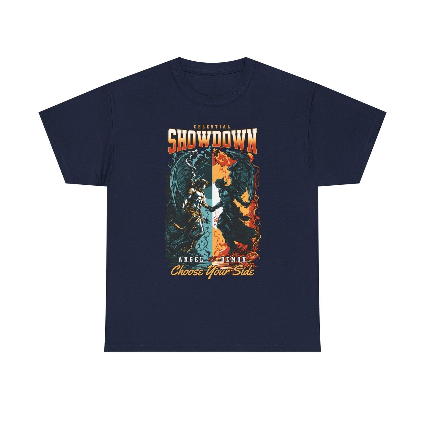 Men's T-Shirt with Celestial Showdown Angel vs Demon Graphic Design, Choose Side