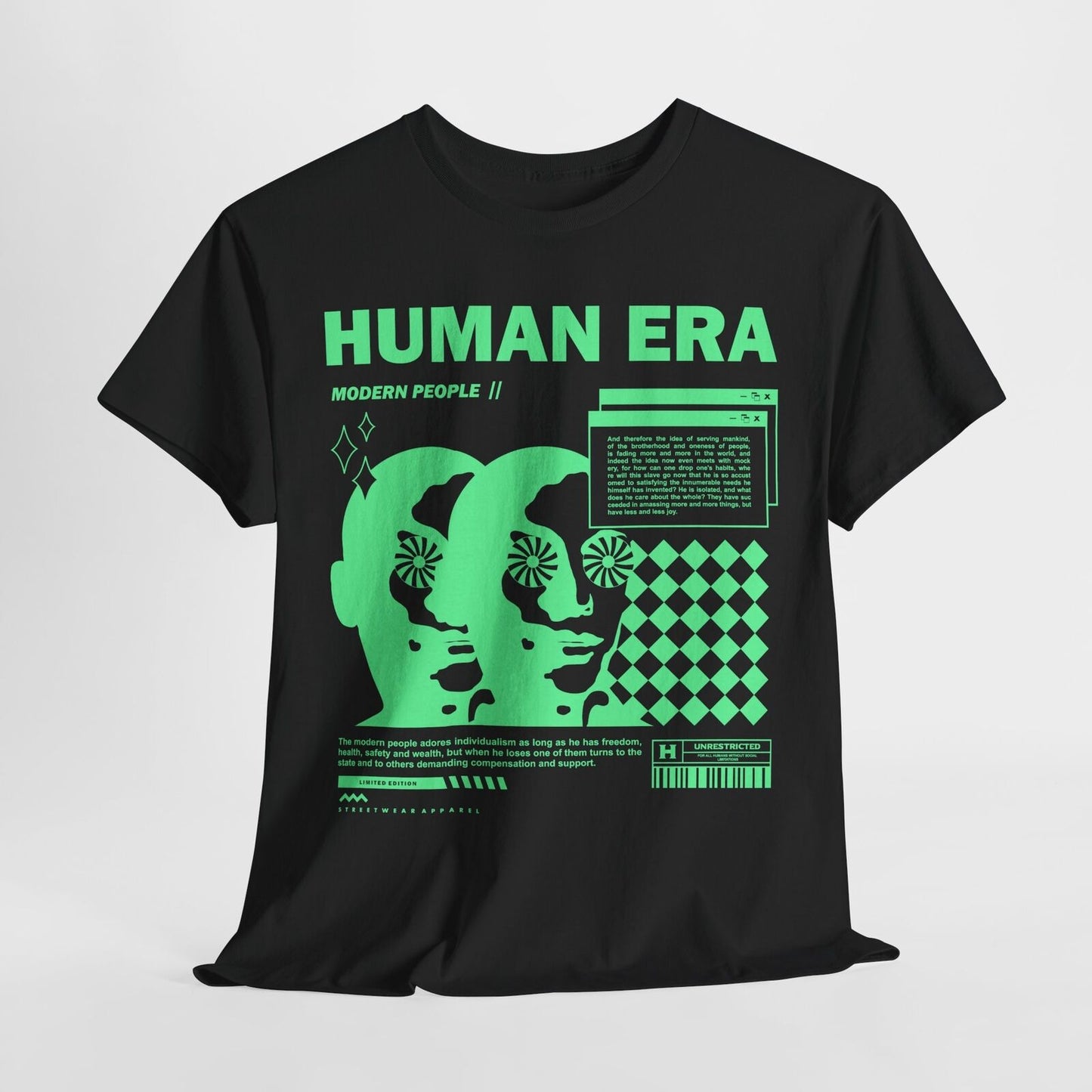 Modern People T-Shirt: Unique Human Era Design with Mint-Green Graphic Artistry