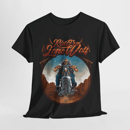 Ride Free Lone Wolf Motorcycle T-Shirt: Bold Graphic Design Adventurous Souls