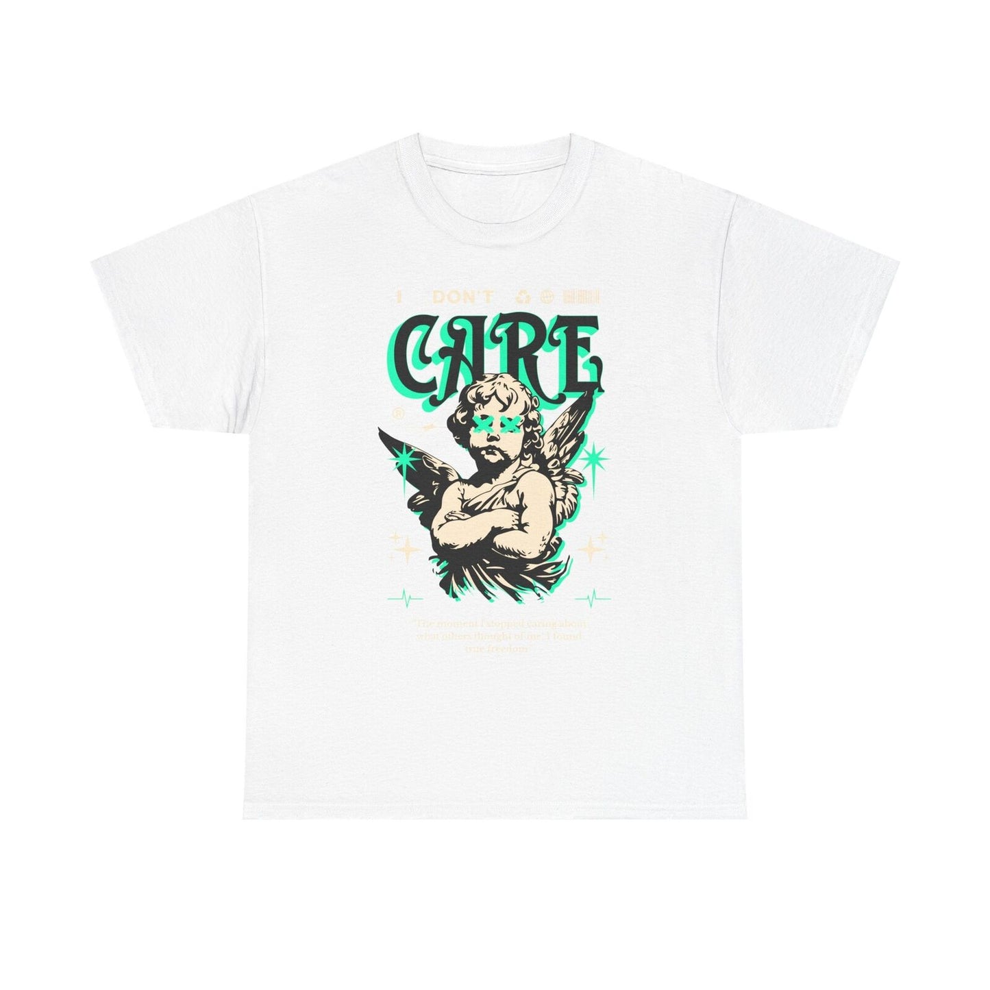 Men's T-Shirt with Unique CARE Design, Cherubic Angel, and Inspirational Quote