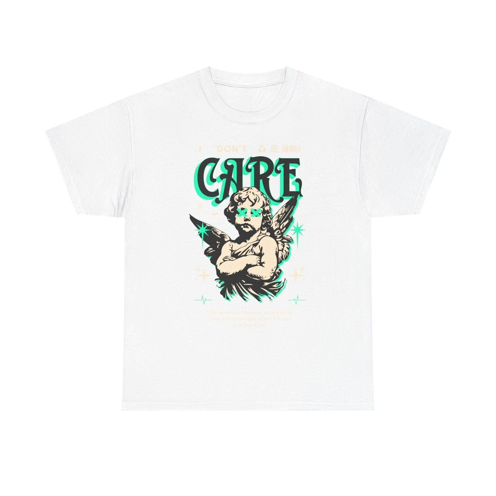 Men's T-Shirt with Unique CARE Design, Cherubic Angel, and Inspirational Quote