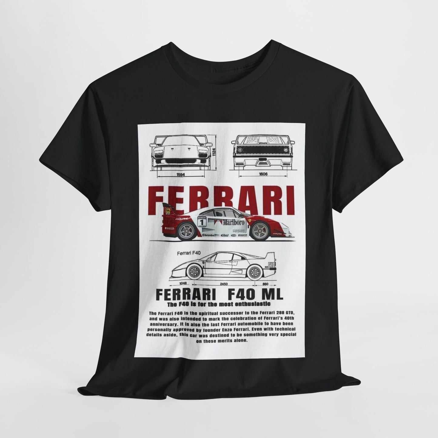 Ferrari F40 Design Unisex T-Shirt for Men & Women- Technical Apparel Tee