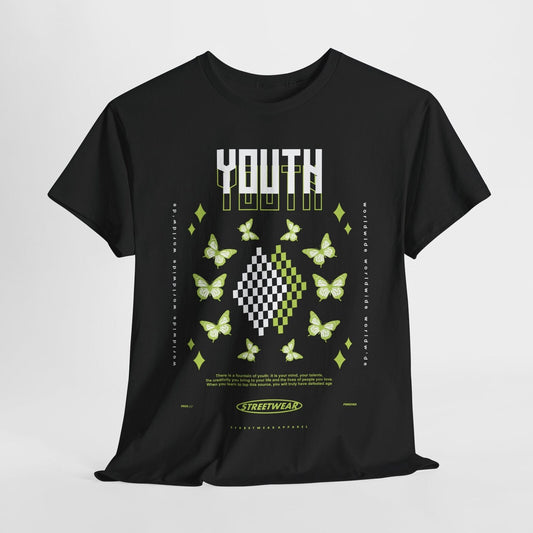 Youth Inspired Graphic T-Shirt Design with Red Butterflies, Checkerboard Quotes