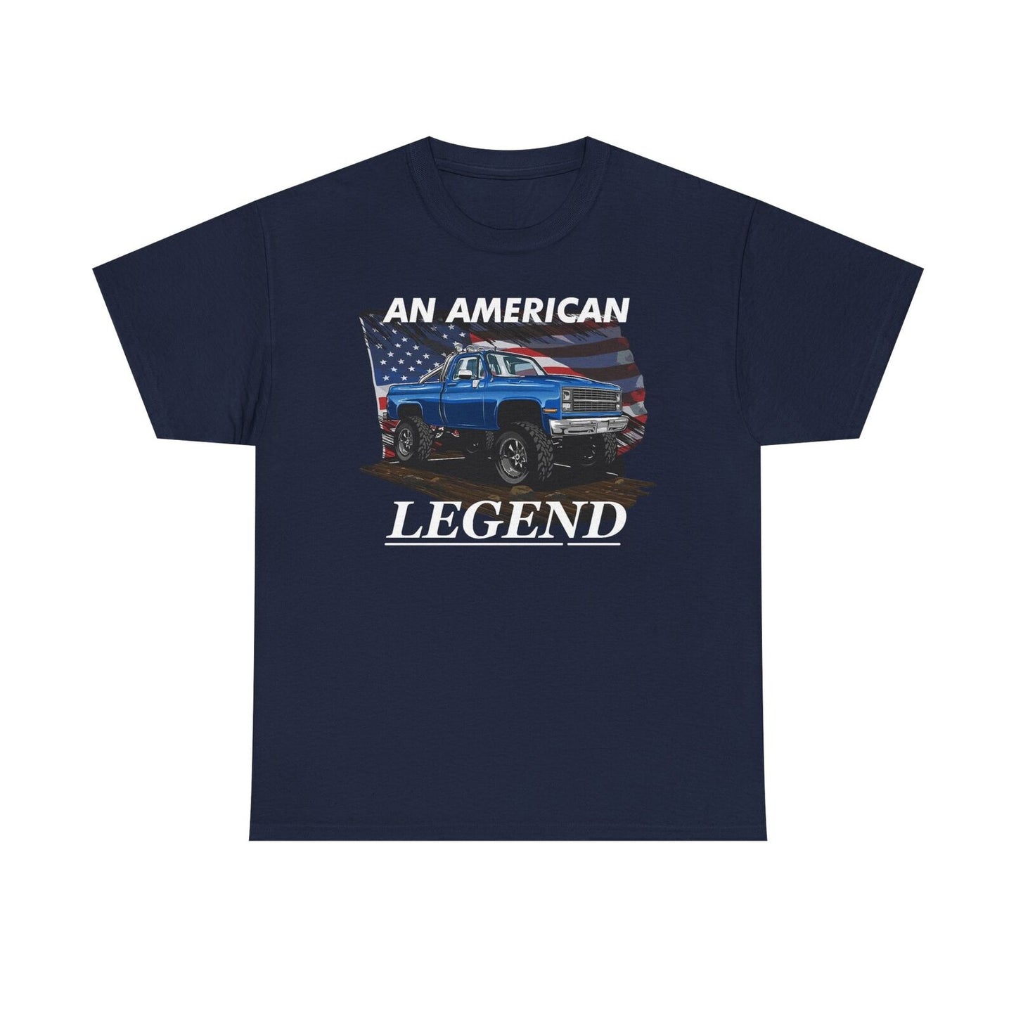 An American Legend T-Shirt: Vintage Lifted Truck & Patriotic Flag Design