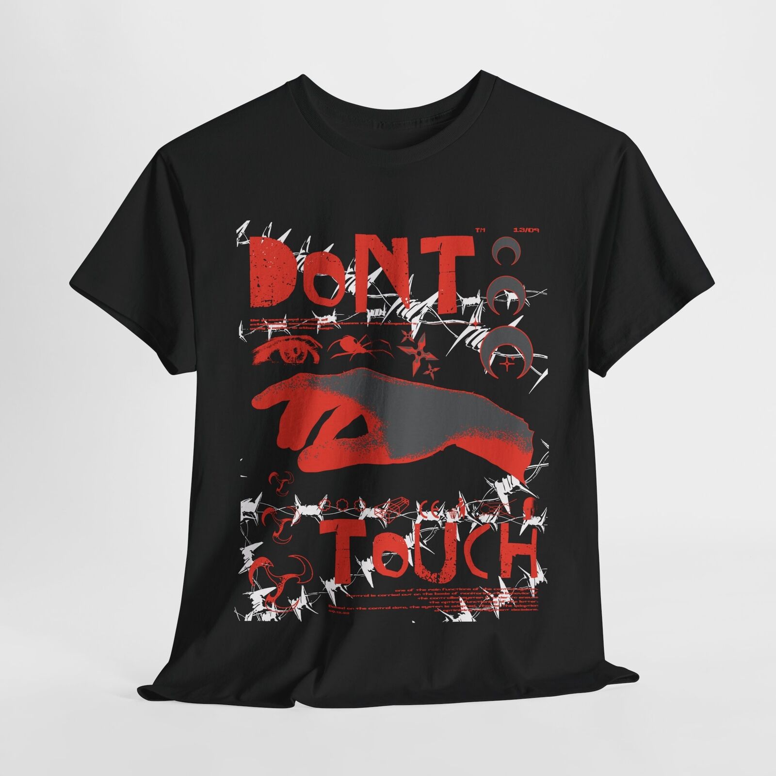 Men’s T-Shirt with Bold 'DON'T TOUCH' Graphic, Barbed Wire & Edgy Iconic Design