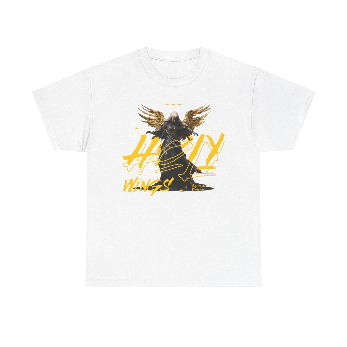 Holy Wings Men's T-Shirt - Angel Graphic Design, Gold Accents, Artistic Apparel