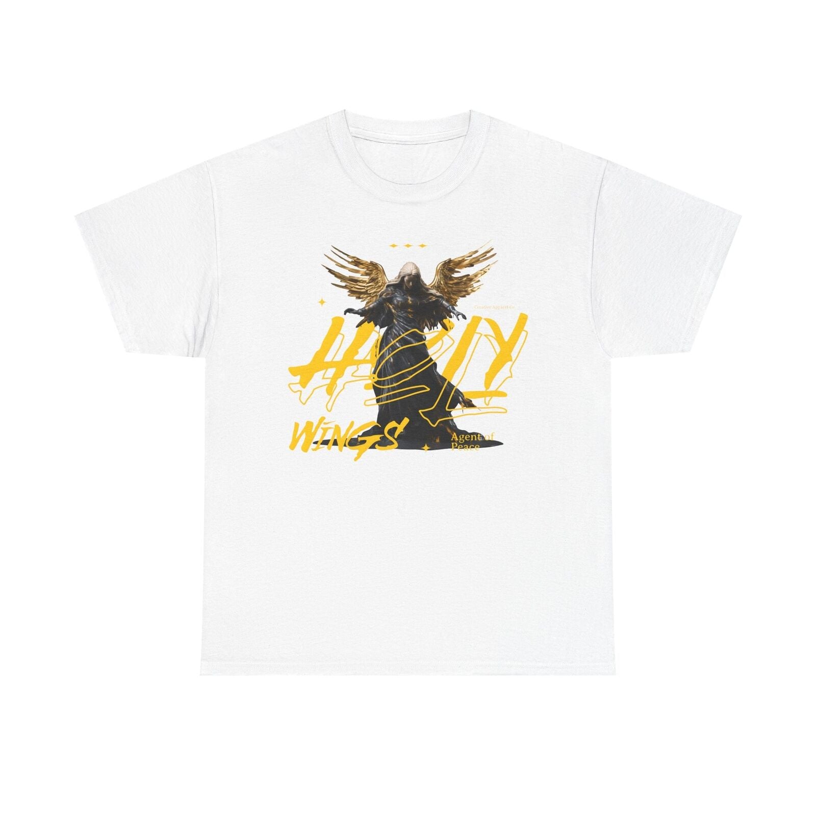 Holy Wings Men's T-Shirt - Angel Graphic Design, Gold Accents, Artistic Apparel