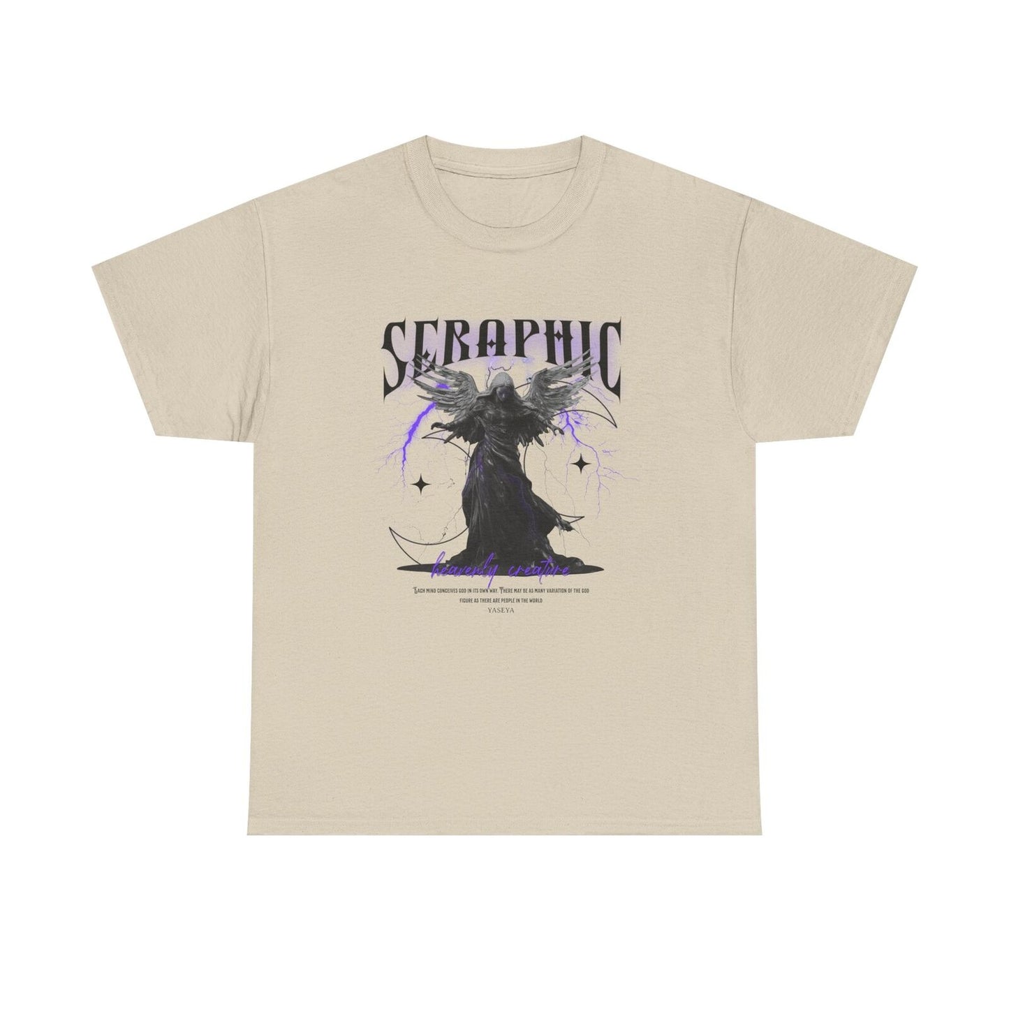 Men's T-Shirt: Dark Angel Design Flowing Black Robe & Golden Accents Graphic Art