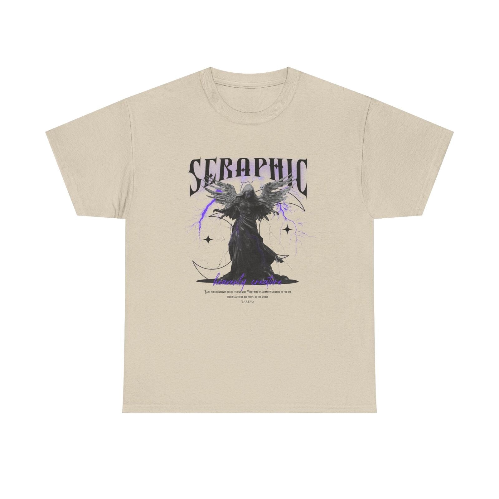 Men's T-Shirt: Dark Angel Design Flowing Black Robe & Golden Accents Graphic Art