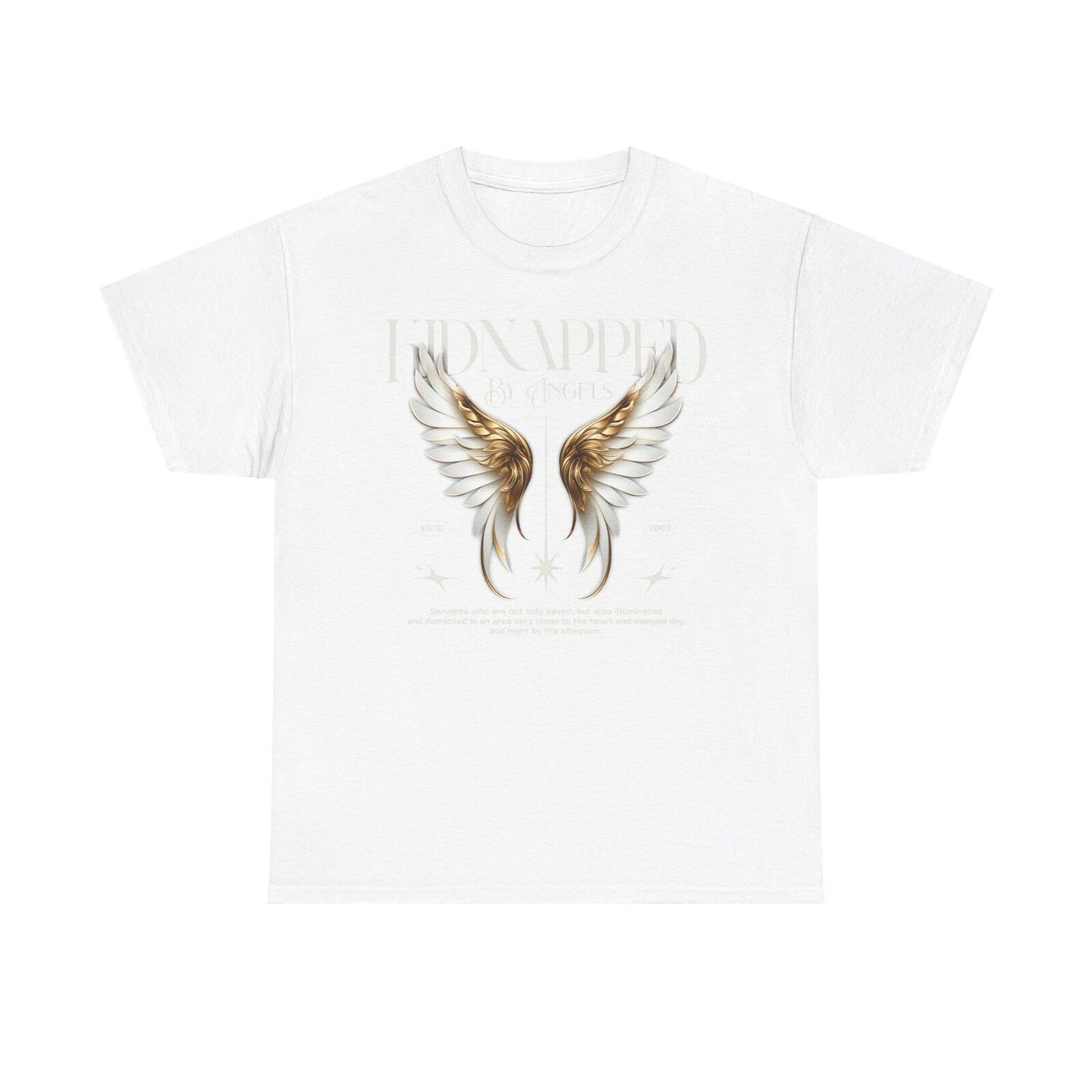 Stylish Men's T-Shirt with Ornate Angel Wings Design - KIDNAPPED BY ANGELS 2003