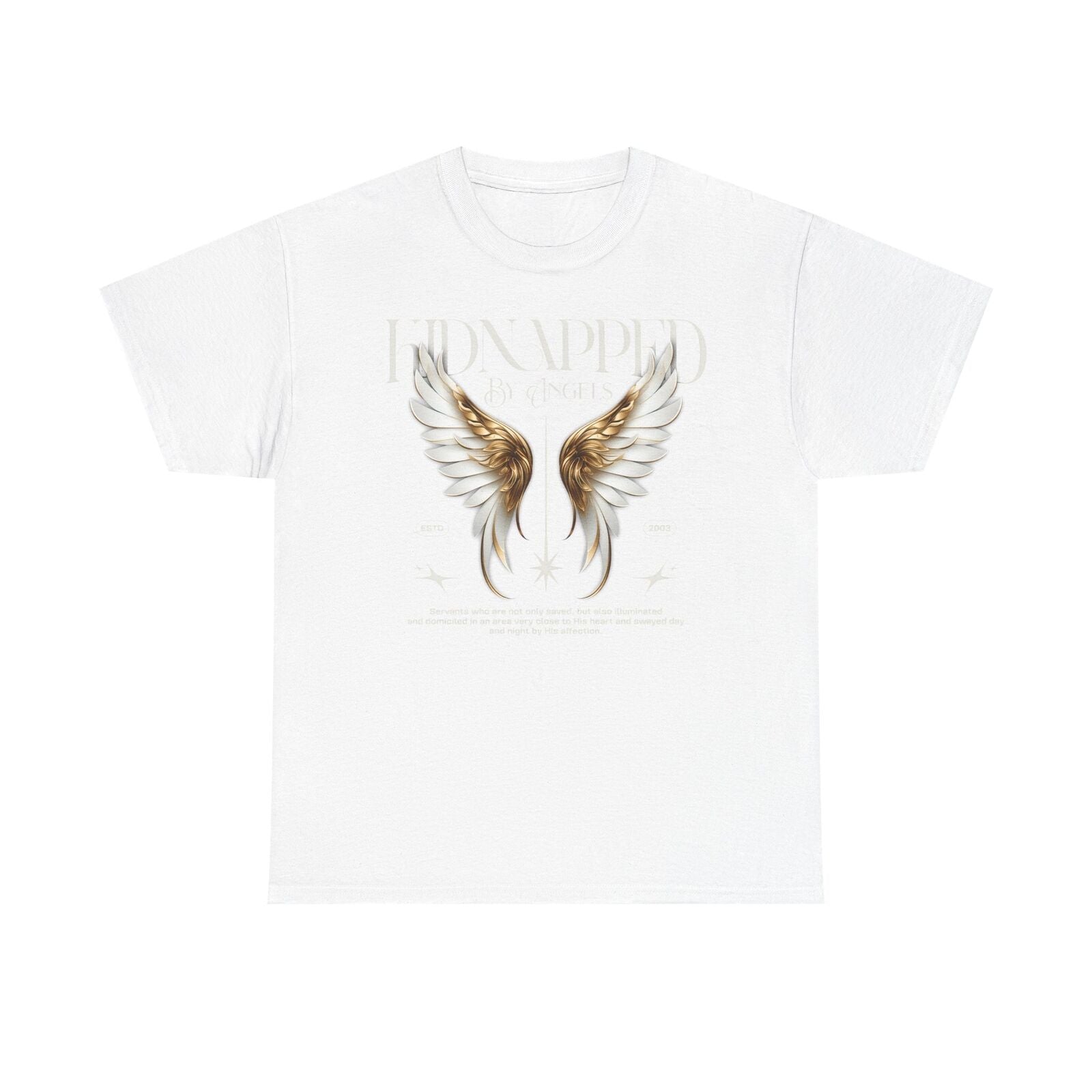 Stylish Men's T-Shirt with Ornate Angel Wings Design - KIDNAPPED BY ANGELS 2003